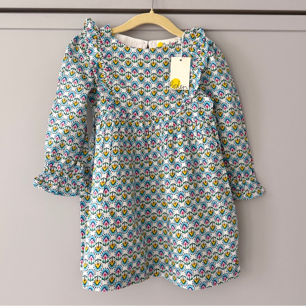 NWT Mini Boden 100% Cotton Lightweight Long Sleeve Ruffle Dress (2/3)